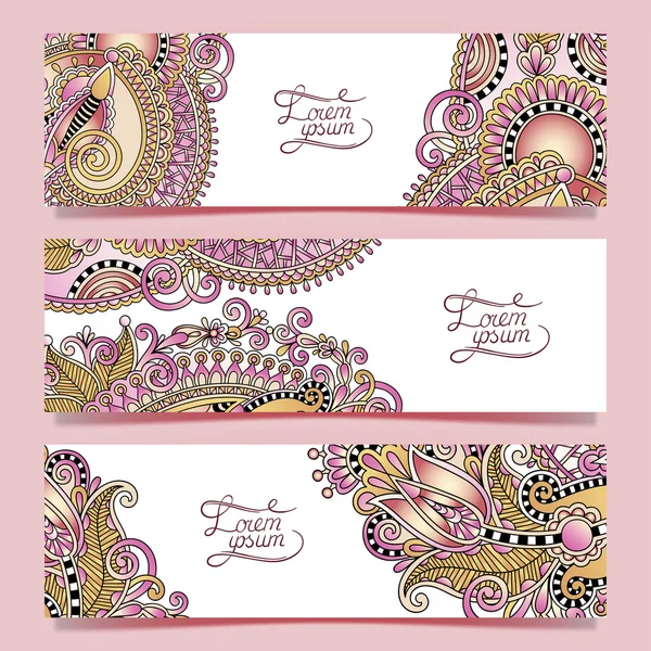 Set of three horizontal banners with decorative ornamental flowe — Stock Vector
