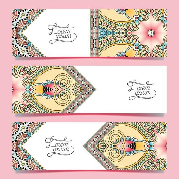 Conjunto de tres pancartas horizontales con hilo decorativo ornamental — Vector de stock