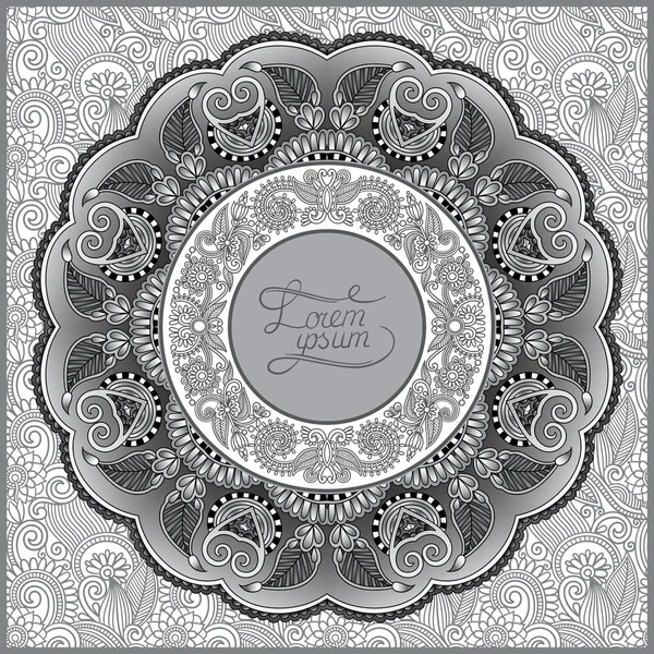 Marco ornamental redondo gris, fondo floral círculo, mandala p — Archivo Imágenes Vectoriales