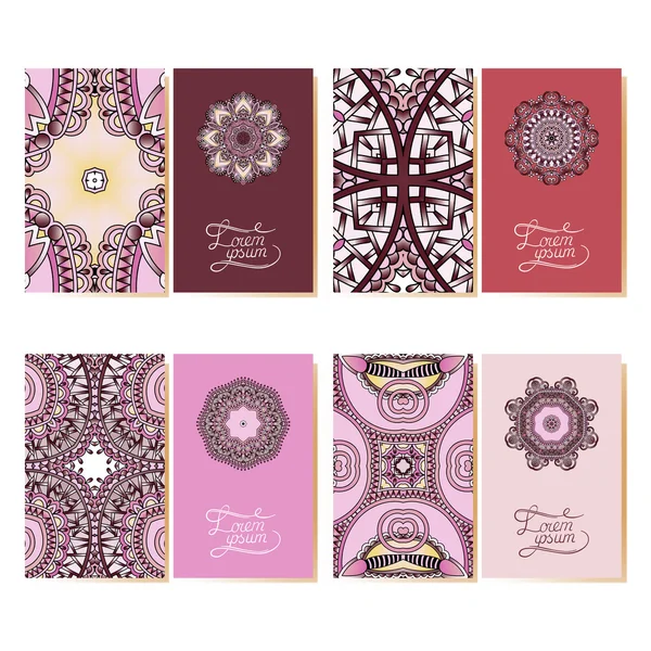 Samling av dekorativa blommiga visitkort, orientaliska mönster — Stock vektor