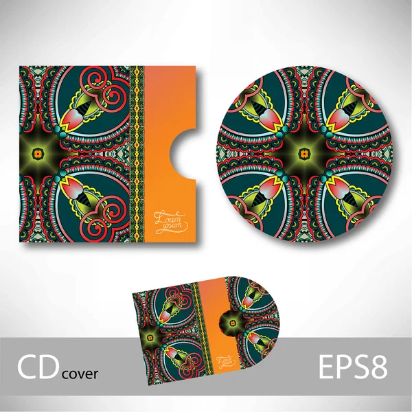 CD cover design template with Ukrainian ethnic style ornament — Stock Vector