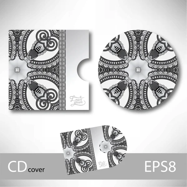 CD cover design template with grey ukrainian ethnic style orname — Stock Vector