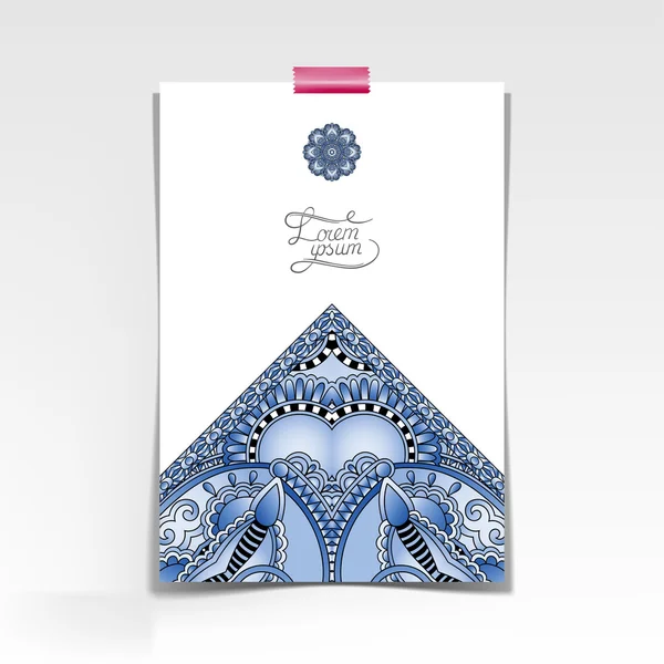 Hoja decorativa de papel con diseño floral oriental — Vector de stock