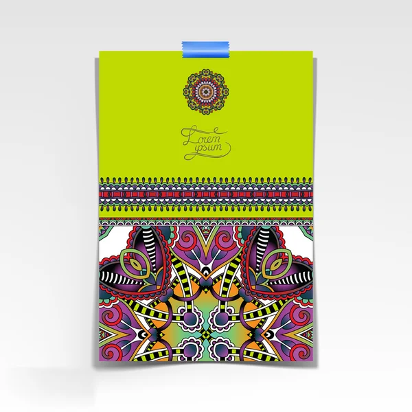 Hoja decorativa de papel con diseño floral oriental — Vector de stock