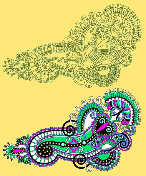 Original mão desenhar linha arte ornamentado flor design. Trad ucraniano — Vetor de Stock