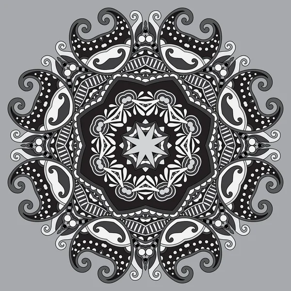 ヨガ ファッション desi の灰色の円形装飾的な幾何学模様 — ストックベクタ