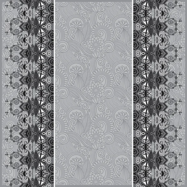 Grauer ornamentaler Hintergrund mit Blumenband, Streifenmuster — Stockvektor