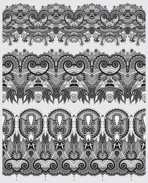 Grey collection of seamless ornamental floral stripes — Stock Vector