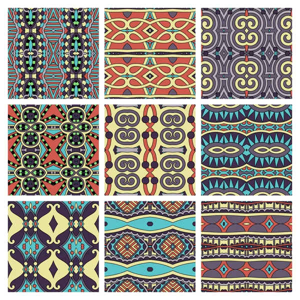 Set of different seamless colored vintage geometric pattern — Stock Vector