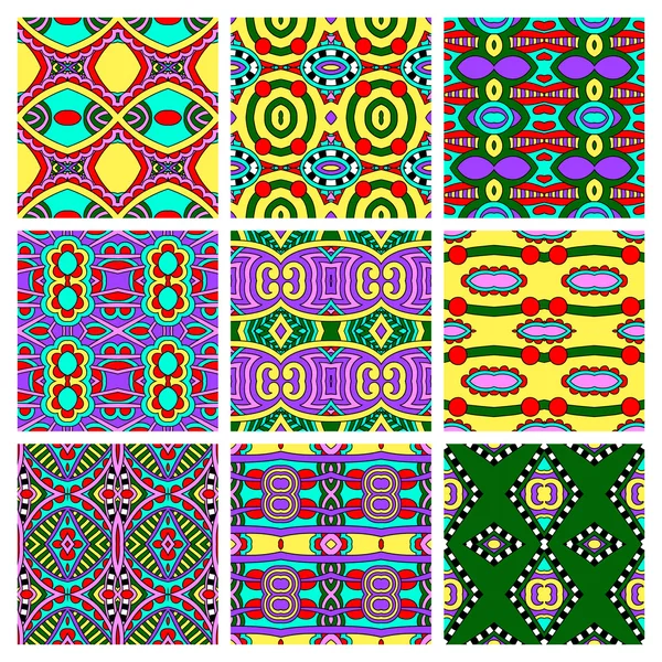 Set of different seamless colored vintage geometric pattern — Stock Vector