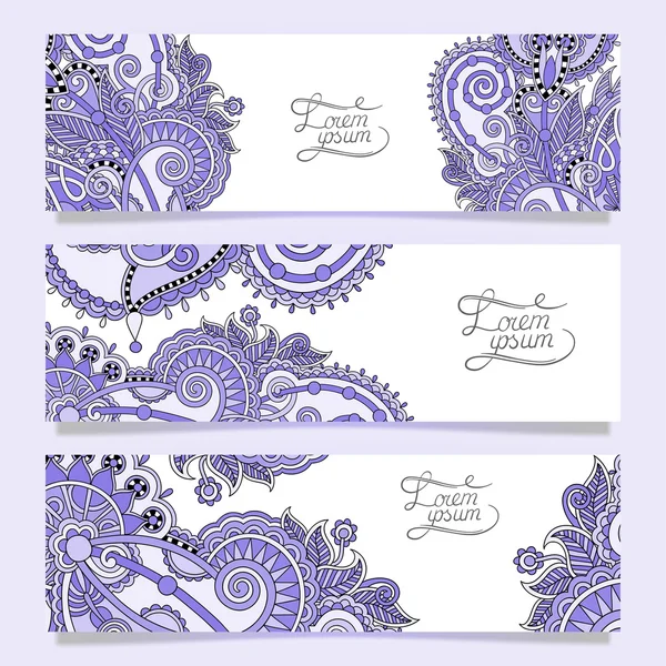 Conjunto de tres pancartas horizontales con hilo decorativo ornamental — Vector de stock