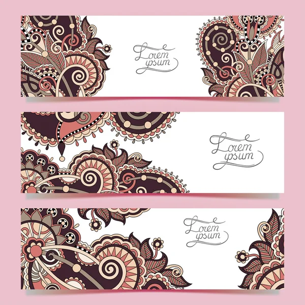 Conjunto de tres pancartas horizontales con hilo decorativo ornamental — Vector de stock