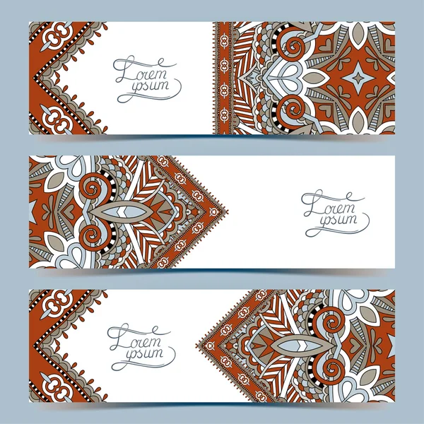 Set aus drei horizontalen Bannern mit dekorativem Zierflowe — Stockvektor