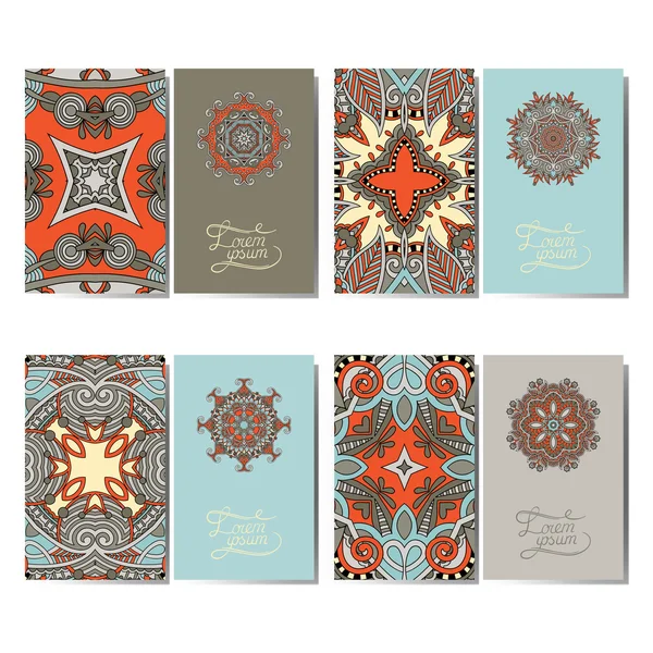 Collection of ornamental floral business cards, oriental pattern — Stock Vector