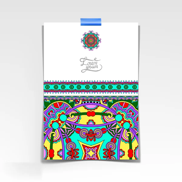 Διακοσμητικό φύλλο χαρτιού με ανατολίτικα floral σχέδιο και τον τόπο — Διανυσματικό Αρχείο