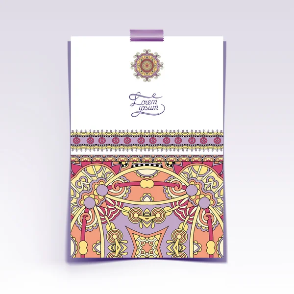 Dekoratives Blatt Papier mit orientalischem Blumenmuster und Ort — Stockvektor