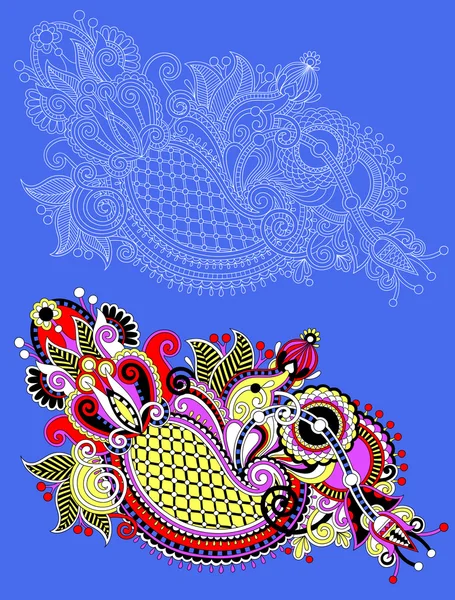 Original mano dibujar línea arte ornato diseño de flores. Trad ucraniano — Vector de stock