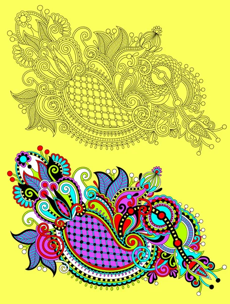 Originální ručně kreslení linie umění ozdobený květinovým motivem. Ukrajinská trad — Stockový vektor
