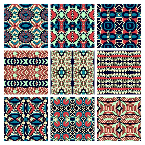 Set of different seamless colored vintage geometric pattern, tex — Stock Vector