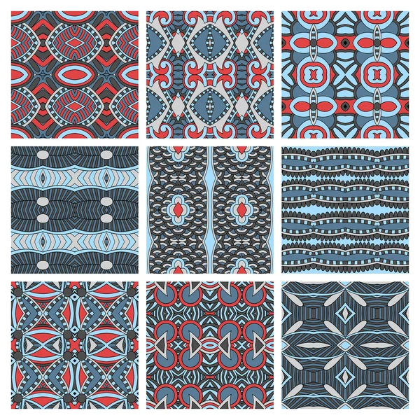 Набор различных бесшовных цветных винтажных геометрических узоров, текс — стоковый вектор