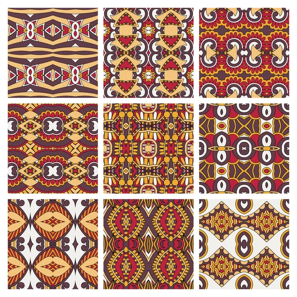 Set of different seamless colored vintage geometric pattern, tex — Stock Vector