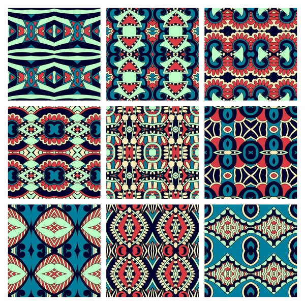 Set of different seamless colored vintage geometric pattern, tex — Stock Vector