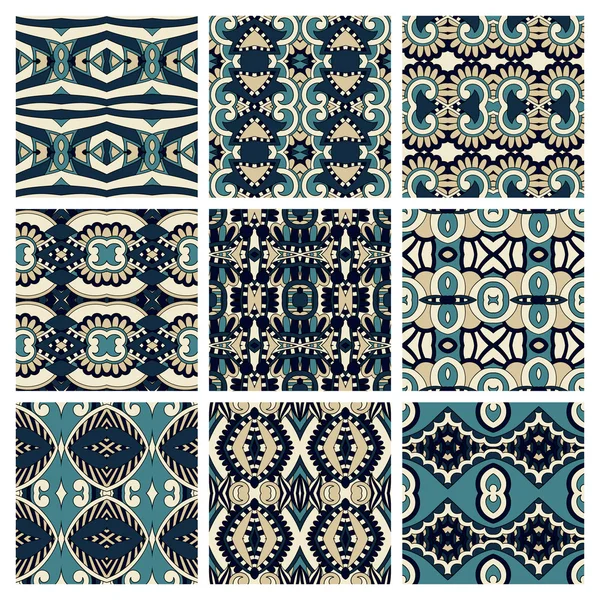 Set of different seamless colored vintage geometric pattern, tex — Stock Vector