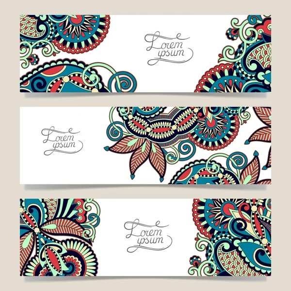 Conjunto de tres pancartas horizontales con hilo decorativo ornamental — Vector de stock