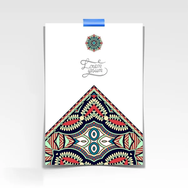 Decoratieve vel papier met oosterse bloemmotief en plaats — Stockvector