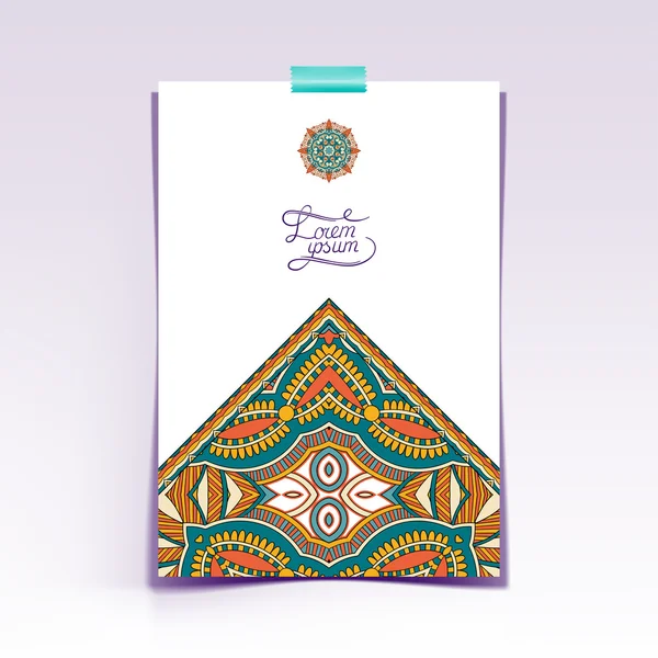 Hoja decorativa de papel con diseño floral oriental y lugar — Vector de stock