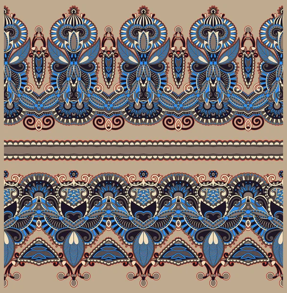 Motif de rayures paisley floral ethnique sans couture, bordure sertie — Image vectorielle