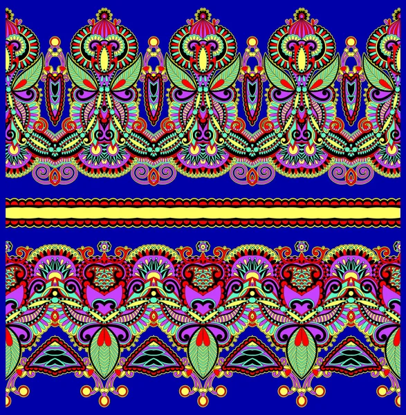 Motif de rayures paisley floral ethnique sans couture, bordure sertie — Image vectorielle