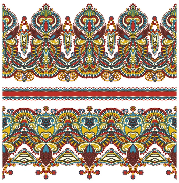 Бесшовные этнические цветочные paisley полосы рисунок, пограничный набор — стоковый вектор