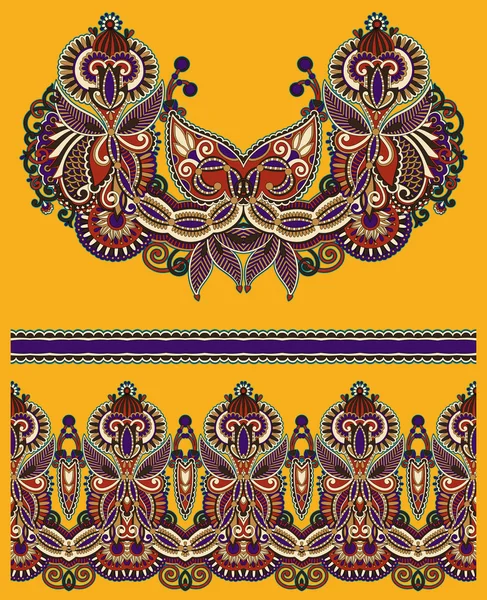 Scollatura ornata floreale paisley ricamo moda design — Vettoriale Stock