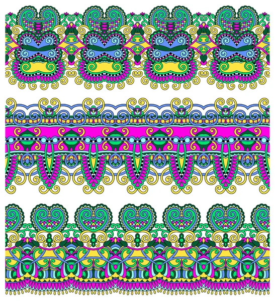 Collection of seamless ornamental floral stripes — Stock Vector