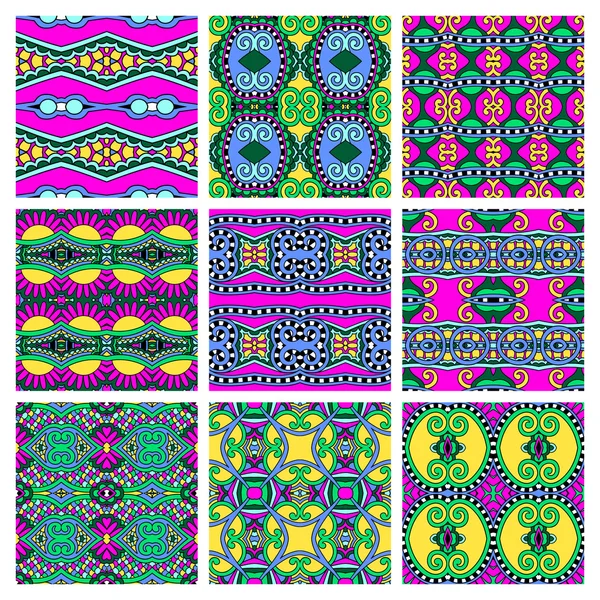 Set of different seamless colored vintage geometric pattern, tex — Stock Vector