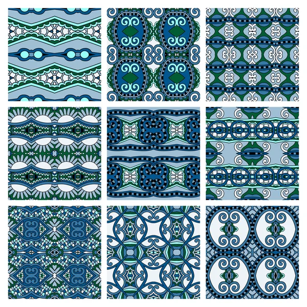 Set of different seamless colored vintage geometric pattern, tex — Stock Vector