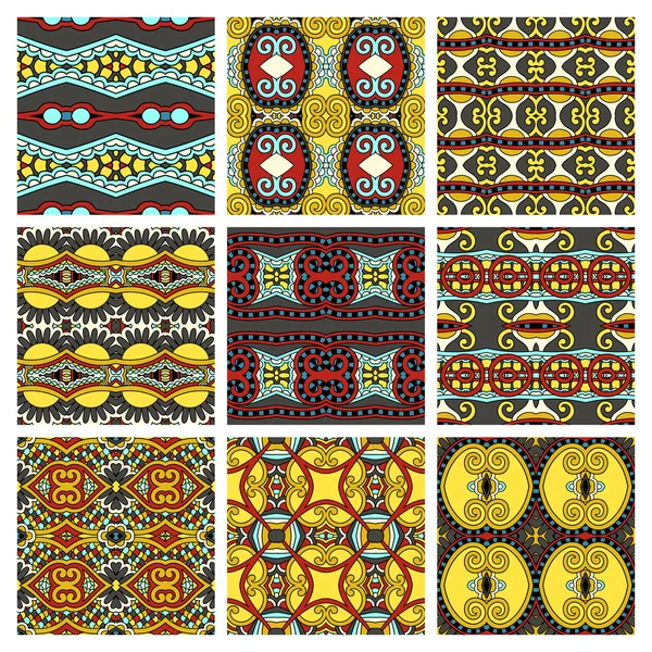 Set di diversi modelli geometrici vintage colorati senza cuciture, tex — Vettoriale Stock