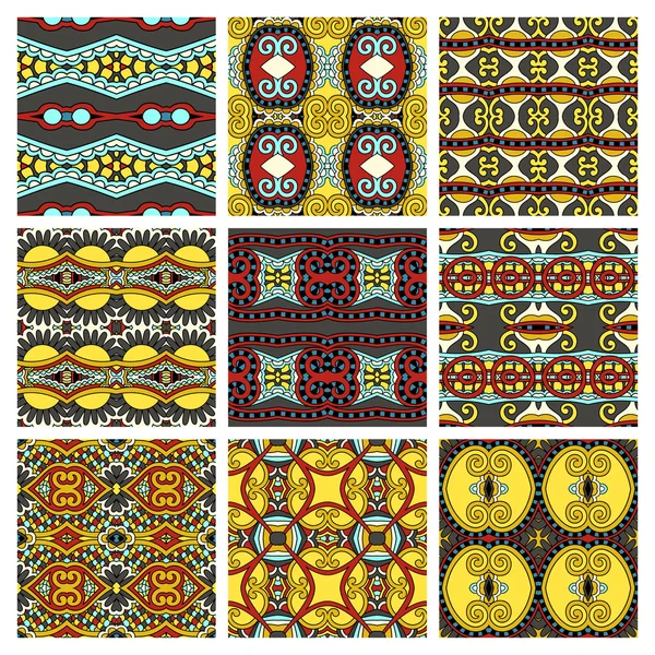 Set of different seamless colored vintage geometric pattern, tex — Stock Vector