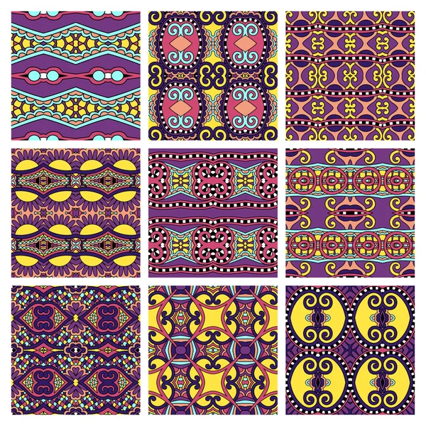 Set of different seamless colored vintage geometric pattern, tex — Stock Vector