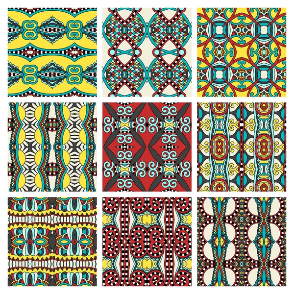 Set of different seamless colored vintage geometric pattern, tex — Stock Vector