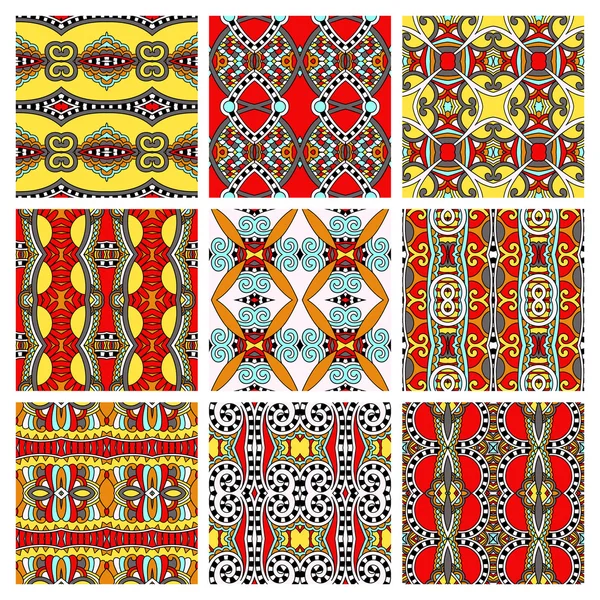 Conjunto de diferentes patrones geométricos vintage de colores sin costura, tex — Vector de stock