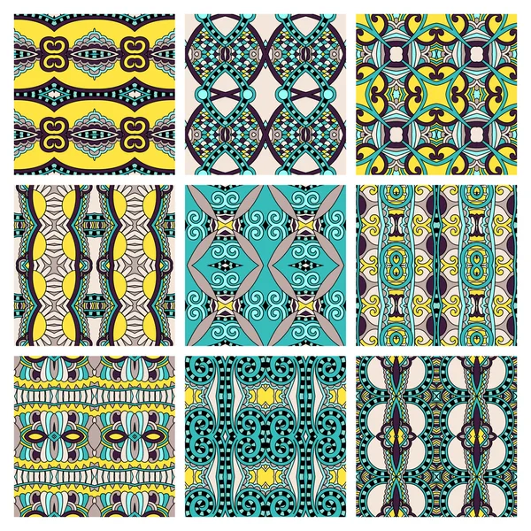 Set of different seamless colored vintage geometric pattern, tex — Stock Vector