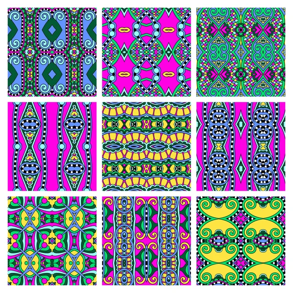 Set of different seamless colored vintage geometric pattern, tex — Stock Vector