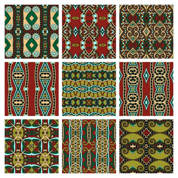 Set of different seamless colored vintage geometric pattern, tex — Stock Vector