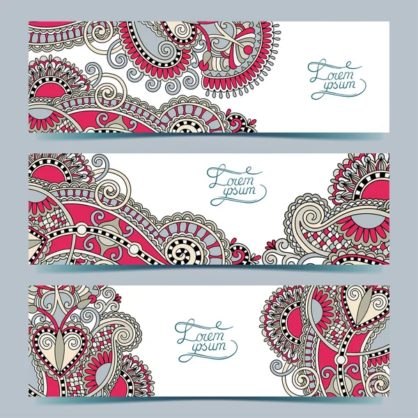 Set of three horizontal banners with decorative ornamental flowe — Stock Vector