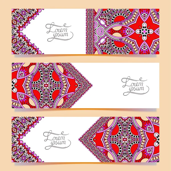 Conjunto de tres pancartas horizontales con hilo decorativo ornamental — Vector de stock