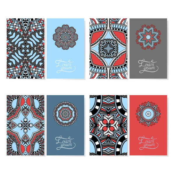 Collection of ornamental floral business cards, oriental pattern — Stock Vector