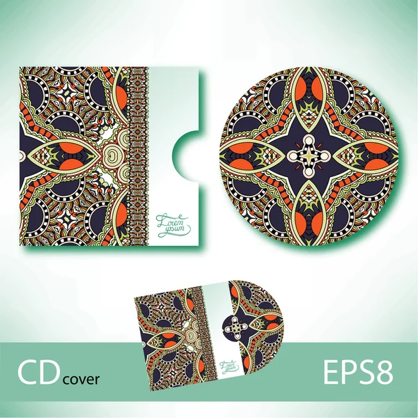 Modèle de conception de couverture de CD avec ornement de style ethnique ukrainien fo — Image vectorielle