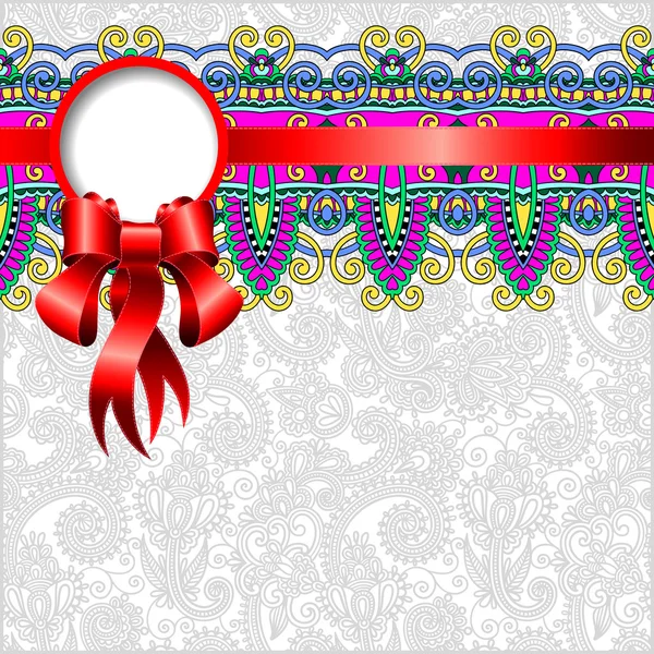 Patrón ornamental étnico con cinta de seda y lugar para su co — Vector de stock